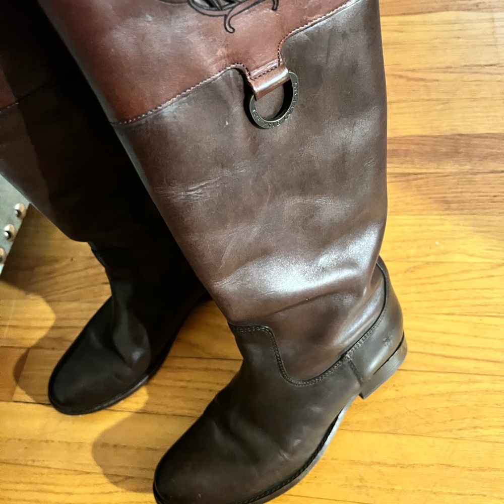 Frye two tone  Leather Heeled Boots, Melissa Riding Boots.. Womens Sz 7B